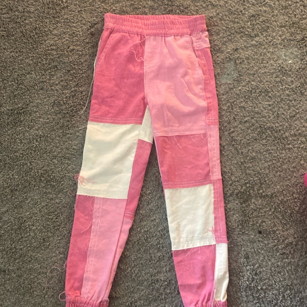 Pink denim patch jeans